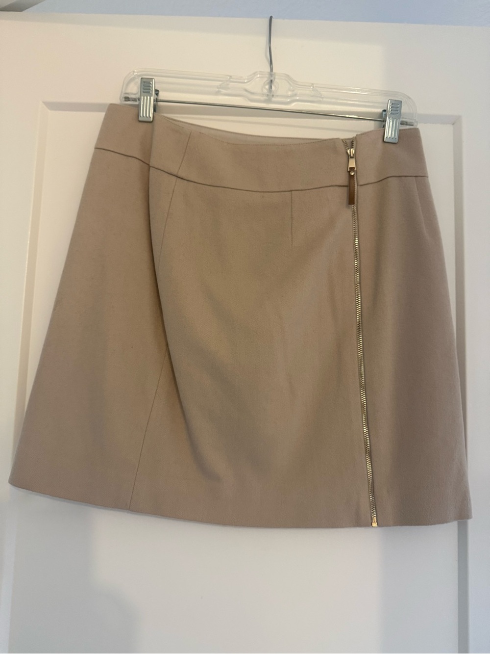 Ann Taylor Beige Mini Skirt with Gold Zip